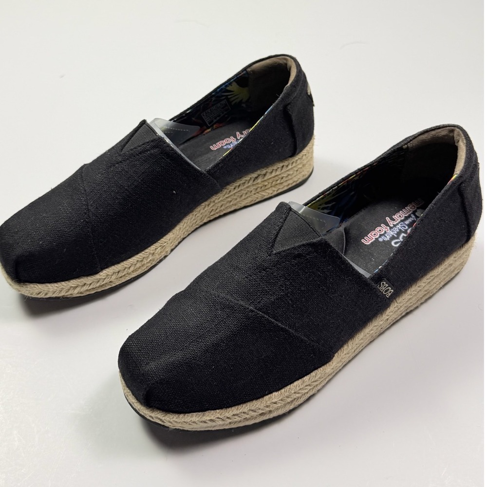 Skechers BOBS Highlights 2.0 Homestretch Black Canvas Wedge Espadrille 34101/BLK